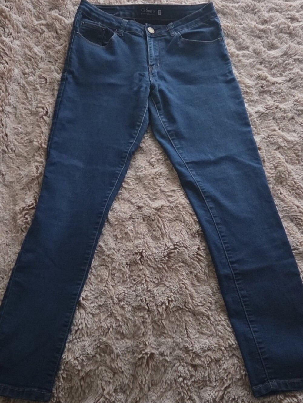 Ci Sono Dark Blue Denim Jeans with Brown Leather Patch